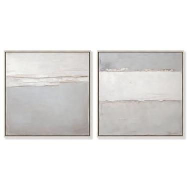 Imagem de Abstratos de luxo neutro conjunto de 2 painéis impressão em tela arte de parede abstrata por Art Remedy, moldura prata, 12 x 12