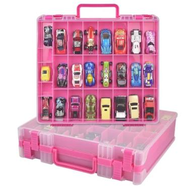 Imagem de Toy Car Storage Organizer Case Compatible with Hot Wheels/for Matchbox Cars. Display Carrying Container Holder for LOL Surprise Dolls/for Shopkins with 48 Compartments Double Sided-Pink (Box Only)