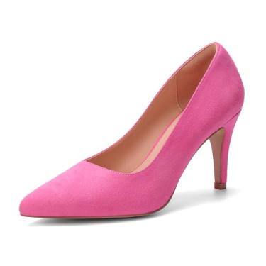 Imagem de BUEUPU Sapato feminino com bico fechado, bico fino, salto alto, Camurça rosa choque, 38