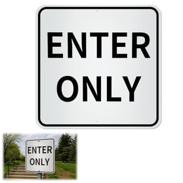 Imagem de Zonon Placa Enter Only, placa refletiva de alumínio de grau de engenheiro de 45,7 x 45,7 cm, fundo branco com letras pretas, fácil de montar para estacionamento, garagem, entrada de negócios