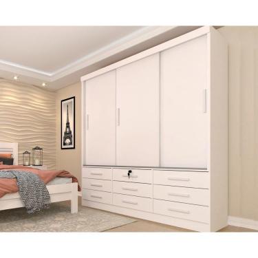 Imagem de Guarda Roupa Casal Chicago C/ 3 Portas De Correr E 9 Gavetas Branco/Neve - Tcil Móveis