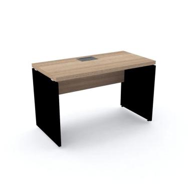 Imagem de Mesa De Escritório Com Caixa De Tomada Pe40 Em Mdp 120 X 60 Cm Noce Naturalle Base Preta