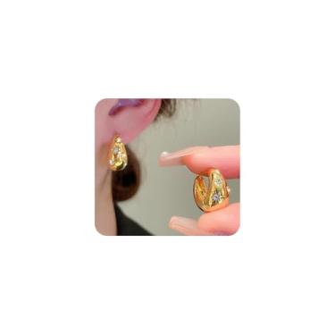 Imagem de Brincos de argola pequenos com estrela de zircônia cúbica grossa para mulheres, brincos de argola oval minimalista, acessórios de joias de Natal, Large, Metal, Sem pedra preciosa