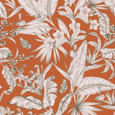 Imagem de Papel De Parede Botânica Hf Folhagem Laranja 81505