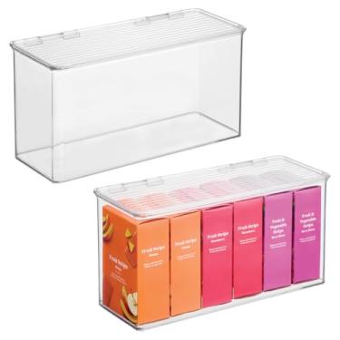 Imagem de Caixa de armazenamento empilhável de plástico iDesign com tampa articulada ou para cozinha – Conjunto de 2 – Transparente
