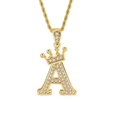Imagem de Colares femininos com inicial dourada, pingente de letra A a Z, colar longo com nome de coroa, colar de joias de ouro, presente feminino, One size, Metal, Sem Pedra Preciosa