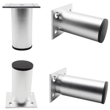 Imagem de Lamvbls Pernas de móveis de liga de alumínio ajustáveis de 7,5 cm a 8 cm, conjunto de 4 pernas de substituição de pernas redondas para armário de mesa de café, prateleiras de sofá - Prata