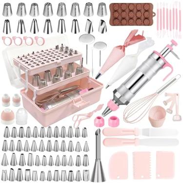Imagem de Gawren-H&E Kit de decoração de bolo, conjunto de seringas para decoração de sobremesa com estojo de armazenamento - conjunto de sacos de confeitar e pontas para biscoitos, cupcake e cobertura de bolo