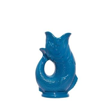 Imagem de The Original Gluggle Jug – Jarro de glug azul-petróleo em L, 22 cm 0,6 L – Jarro em forma de peixe com glug glug – Decorativo para água, coquetel, vinho e gin, decantador ou vaso – Feito à mão na