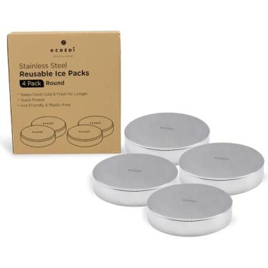 Imagem de ecozoi Refrigeradores de almoço de aço inoxidável - Sacos de gelo para lancheiras, lancheiras, caixas de bento e refrigeradores - Pacote com 4 unidades, redondas, sem plástico e sustentáveis