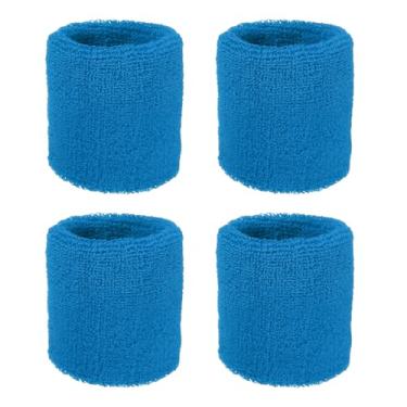 Imagem de YELARXI Pulseiras de suor, pulseiras para esportes de suor 7,6 x 7,6 cm e pacote com 4 e azul lago para (tênis/basquetebol/futebol/corrida/malhar/homens e mulheres)