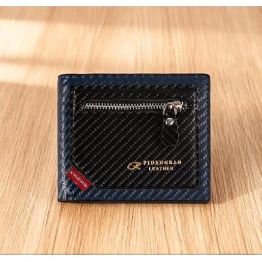Imagem de Carteira masculina portátil texturizada com bolso frontal com design de bloqueio de cor, carteira de fibra de carbono de grande capacidade com 2 bolsos com zíper, 2 compartimentos para dinheiro para
