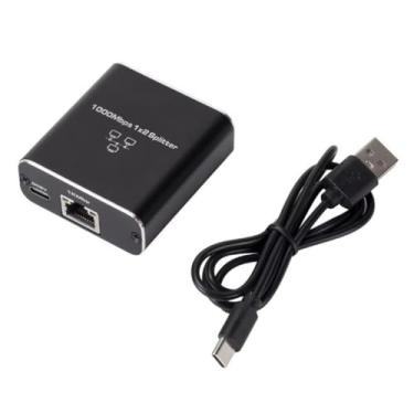 Imagem de Divisor Gigabit Ethernet 1 a 2 - Divisor de rede com cabo de alimentação USB, adaptador de Internet RJ45 1000Mbps de alta velocidade para cabo Cat 5/5e/6/7/8 [2 dispositivos em rede simultaneamente]