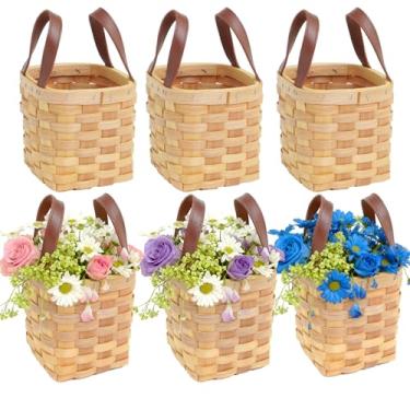 Imagem de Patscorai 6 cestos pequenos de vime com alças de 11 x 11 x 11 cm com alças amarelo pequeno recipiente quadrado de madeira cestas de vime vazias para presentes, despensa, organização de festa