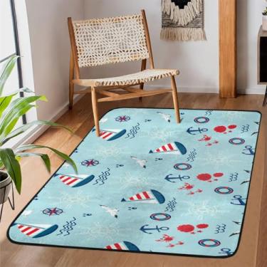Imagem de Tapete de área para sala de estar, lavável à máquina, tapete antiderrapante com estampa de âncora de veleiro, tapete antiderrapante, tapete macio para sala de estar, quarto, sala de jantar, berçário