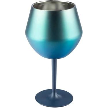 Imagem de Taça Térmica A Vácuo 410Ml 2-Em-1 Inox Haste Rosqueável Removível Copo E Taça Parede Dupla Isolante Antiderrapante Ideal Para Gin Vinho Drinks Viagem E Churrasco (AZUL METÁLICO)