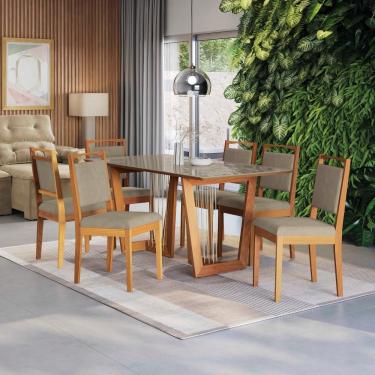 Imagem de Conjunto Sala De Jantar Lina Em Madeira Maciça 6 Cadeiras Linho Fendi