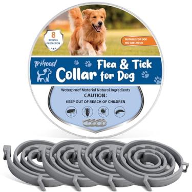 Imagem de Trihood Pacote com 4 coleiras para pulgas e carrapatos – 8 meses de proteção à prova d'água, tamanho ajustável para cães pequenos, médios e grandes, conforto e prevenção de longa duração