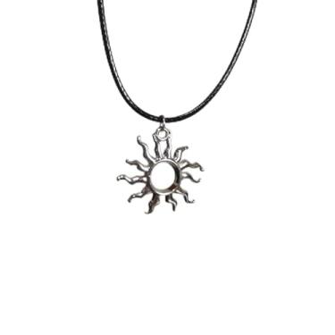 Imagem de Colar vintage para mulheres e homens, joias punk, couro, coração, sol, pingente, retrô, gótico, unissex, moda para homens e mulheres, joias presentes, Medium, Latão, Sem Pedra Preciosa