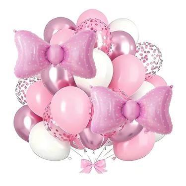 Imagem de Balões de laço rosa, 30,5 cm com balão de látex de confete transparente rosa e branco, para meninas, aniversário, chá de bebê, decoração de aniversário e casamento
