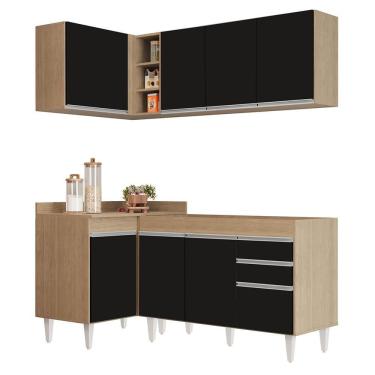 Imagem de Armário De Cozinha Modulado De Canto Direito 4 Peças Cp37 Balcão Sem Tampo Castanho/preto - Lumil