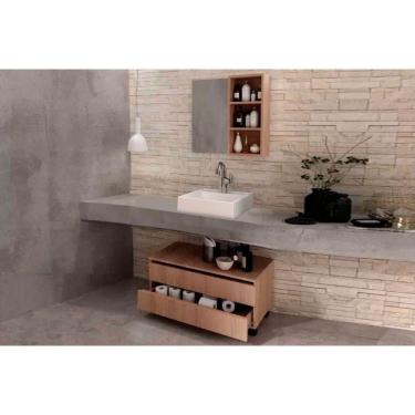 Imagem de Armário C- Balcão Banheiro Rodizios Bn3603 S- Cuba 80cm E Espelho Bn3609 Amêndoa - Tecno Mobili