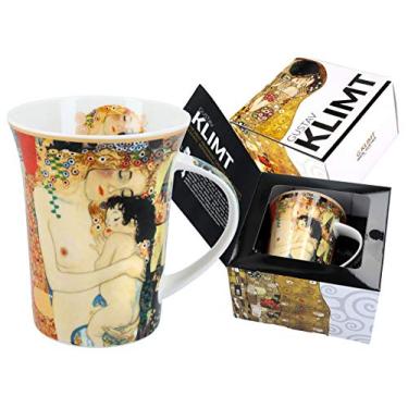 Imagem de Carmani Copo de porcelana fina de 340 g decorado com pintura de G. Klimt, pintura de três idades de mulher, copo decorativo chique, embalado individualmente, copo pronto para presente, EA, vermelho