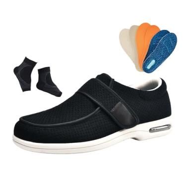 Imagem de Sapatos Largos Diabéticos Idosos, Calçado Ortopédico Ajustável Para Caminhada Respirável E Para Diabéticos Com Edema E Inchaço Homens, Casa Confortável Ambientes Interiores Exteriores(Black,38 EU)