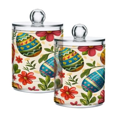 Imagem de CEBUGI Dispensador de suporte Qtip para cotonetes, bolas, almofadas e palitos de fio dental ovos de páscoa frasco de boticário de plástico transparente com tampa acessórios essenciais de banheiro