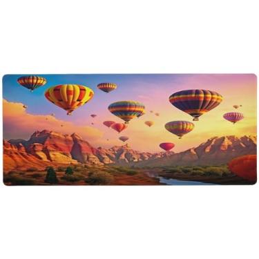Imagem de Wassud Mouse pad voando com balões de ar quente com base de borracha antiderrapante, mouse pad longo com borda costurada, impermeável grande almofada de mesa para escritório, casa, 80 cm x 40 cm