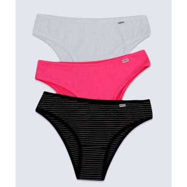 Imagem de Kit 3 Calcinhas Listrada Biquíni DelRio-67072, Preto, Rosa, M
