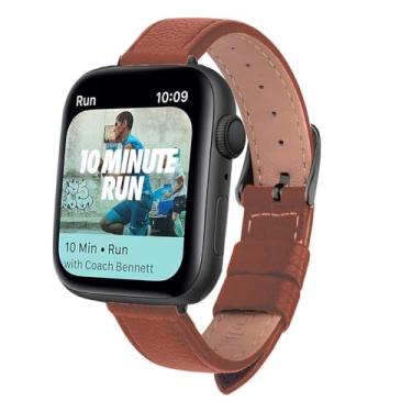 Imagem de XLCZMYL Pulseira de relógio fina de couro para série 7 SE 6 5 4 3 2 1 de 40 mm, 44 mm, 38 mm, 42 mm