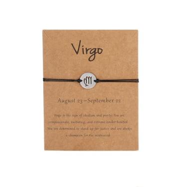 Imagem de Pulseira de horóscopo do zodíaco para mulheres, joia de astrologia, sinal de constação, ajustável, pulseira de casal da amizade com cartão de mensagem, Medium, Latão, Sem Pedra Preciosa