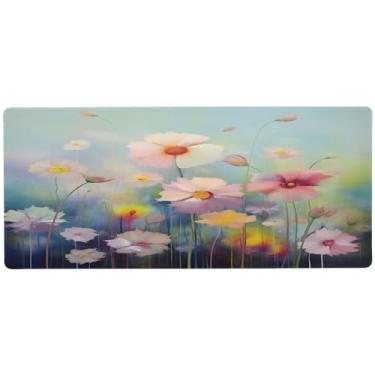 Imagem de Wassud Mouse pad de flores coloridas para jogos com base de borracha antiderrapante, mouse pad longo com borda costurada, almofada grande à prova d'água para escritório, casa, 80 x 30 cm