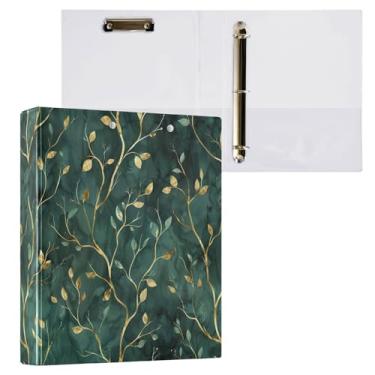 Imagem de Wassud Fichário de folhas verdes douradas com clipe organizador de 3 anéis com fichário decorativo de bolso transparente A4 suporte de documentos para escritório, casa, pacote com 2