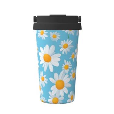 Imagem de Margarida branca em fundo azul claro com estampa de transporte isolado caneca de café garrafa de copo de viagem de aço inoxidável para água quente e fria