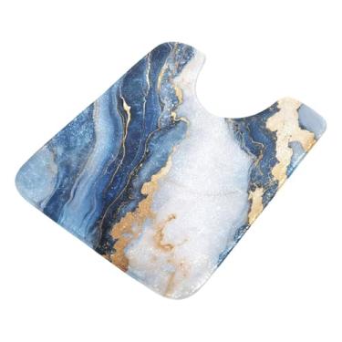 Imagem de Burbuja Tapete de banheiro de mármore branco azul, tapete de banho absorvente de pelúcia macio, base antiderrapante para piso de banheiro, oval em forma de U