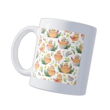 Imagem de Caneca Xícara Café Porcelana 300ml Com Desenho Padrão Com Galinhas