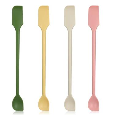 Imagem de Classicseali 4 espátulas raspadoras de frasco, mini espátulas e colher de silicone de cabeça dupla, espátula de frasco de silicone magro de cabo longo de 26 cm para raspar e misturar, amarelo, verde