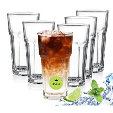 Imagem de Axim Conjunto de 6 copos de cerveja de plástico transparente inquebrável, clássicos feitos para bebidas frias, copos altos de coquetel de base pesada para uso diário (380 ml, 6 peças)