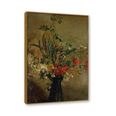 Imagem de Moldura de teca. Arte em tela romantismo estilo constável, (garrafa de vidro de jacinto), pintura de paisagem inglesa emoldurada, decoração de parede elegante para sala de estar escritório. 40 x 60 cm