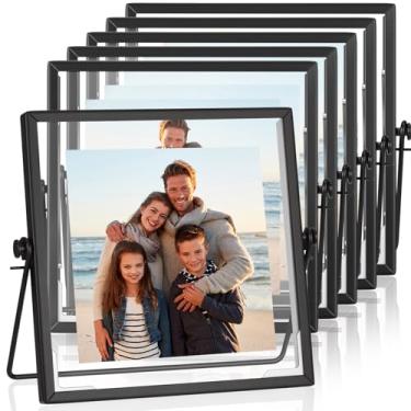 Imagem de Amyhill Conjunto de 6 molduras de metal vintage, minimalistas, ornamentadas, flutuantes, 10 x 10 cm, suporte vertical de vidro para fotos e mesa (preto)