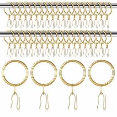 Imagem de IANFAN 100 anéis de cortina de metal de 3,6 cm, anéis para pendurar e 100 peças de ganchos de metal para cortinas, cortinas de chuveiro e porta de janela