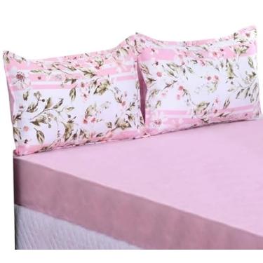 Imagem de Jogo de Lençol Queen 3 Peças Deccoralle – 1 Lençol com Elástico e 2 Fronhas Estampadas – Microfibra Macia (Sem Lençol de Cima) (Lírio Rosa)