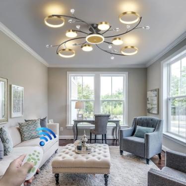 Imagem de Luminária de teto retrô LED em formato de flor, luminária de cristal decorativa, luminária de teto dimerizável, lustre medieval de metal preto para sala de estar, sala de jantar, quarto e co