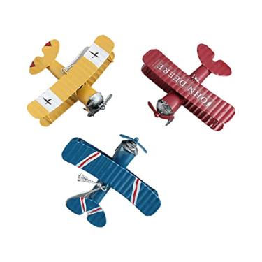 Imagem de Sanpyl Grande Presente Avião Vintage Pendurado Ornamento Modelo de Avião de Ferro Amarelo Vermelho Azul para Amantes de Vintage 3 Peças