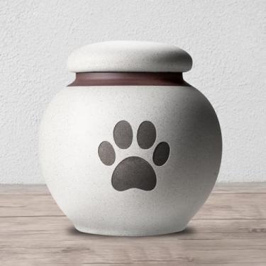 Imagem de JEVACO Urna Pequena Para Cinzas De Animais Estimação - Cremação Com Design Pata Cerâmica Cinza-Branca, Forrada Tecido, Cães E Gatos, Presente Condolências Por Perda 13,5 Fl Oz