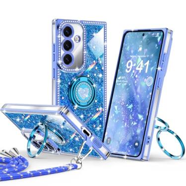 Imagem de XYZ Capa para celular Galaxy S25 Plus, capa protetora à prova de choque com strass de luxo para Samsung S25 Plus/S24 Plus, azul