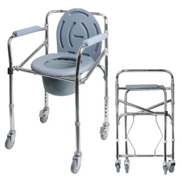Imagem de Cadeira de cabeceira com rodas, estrutura de aço resistente, banheiros portáteis para idosos com altura ajustável, cômodos de cabeceira para idosos, cômoda portátil para idosos