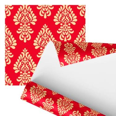 Imagem de Papel de parede Premium, Padrão Damasco Vermelho e Dourado, Rolo de 2,80 Metros, Design Clássico para Embrulhos